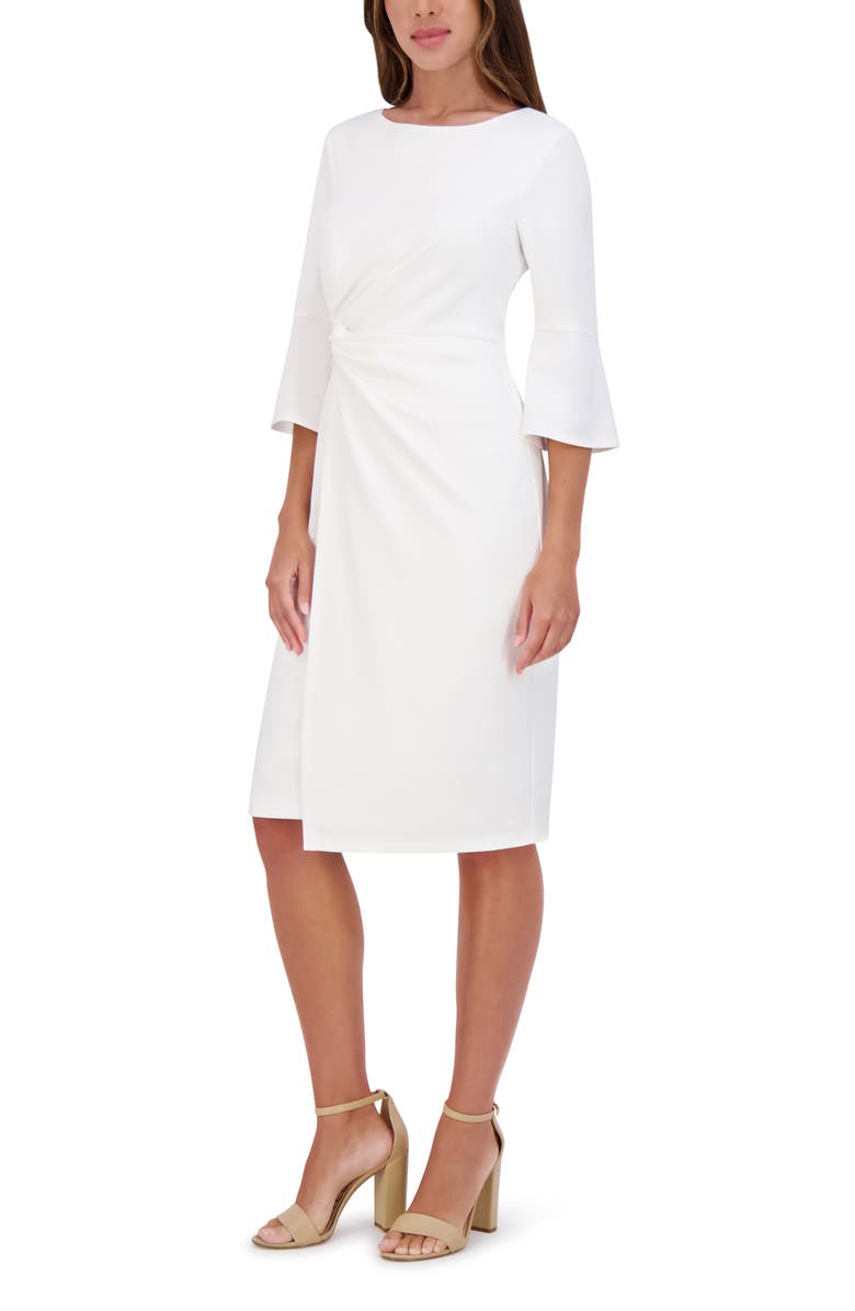 Kensie Elbow Length Bell Sleeve Sheath Dress, Alternate, color, Ivory