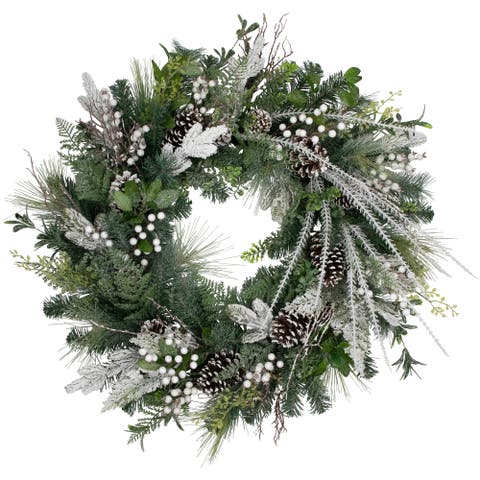 Real Touch️ Frosted Pinecones And Berries Christmas Wreath - 36" - Unlit