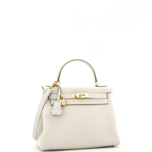 Pre-owned Hermes  Hermes Kelly Handbag Light Togo With Gold Hardware 28 In White