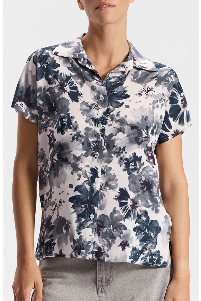 Marina Short-Sleeved Collared Floral Shirt, Alternate, color, Blue Floral Print