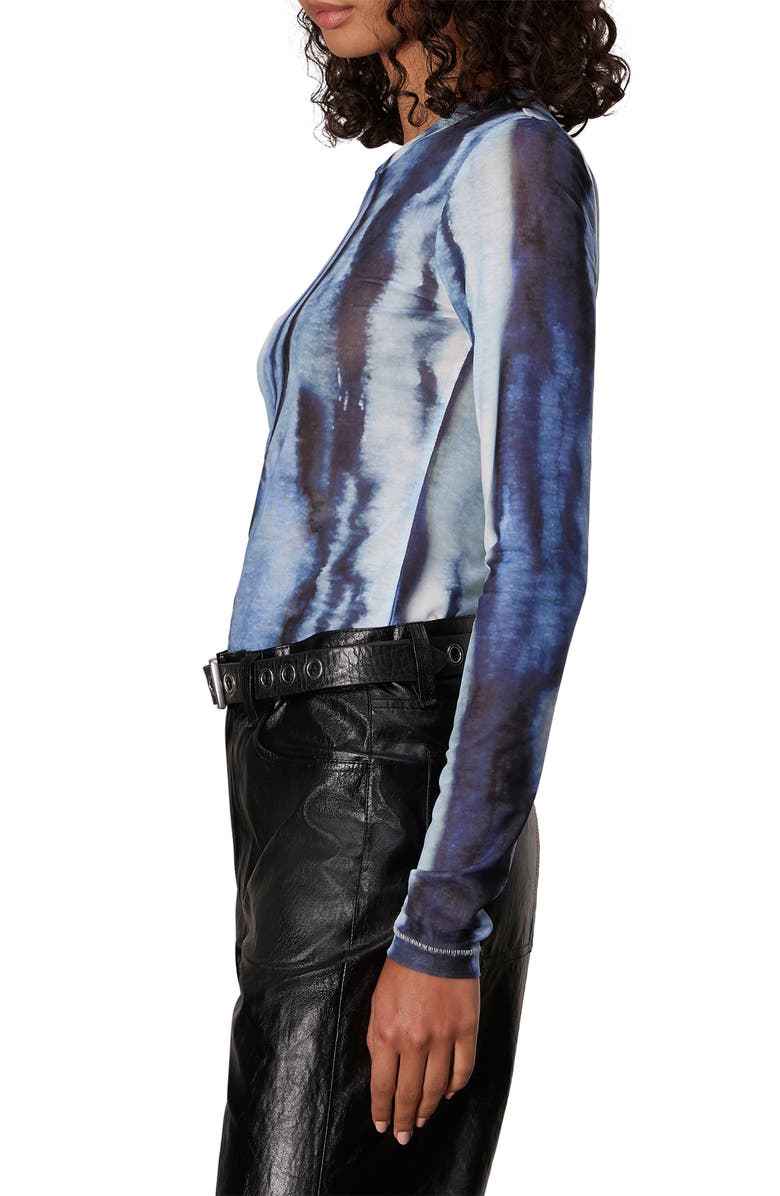 rag & bone Yana Mesh Long Sleeve Top, Alternate, color, Blue Multi