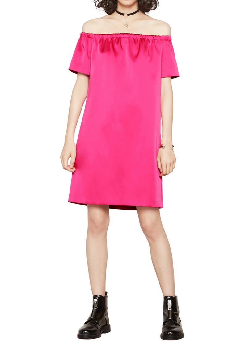 Off the Shoulder Satin Dress, Main, color, FUCHSIA