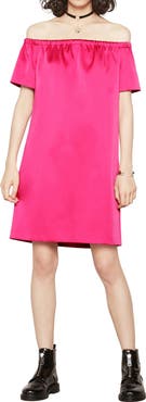 maje Off the Shoulder Satin Dress