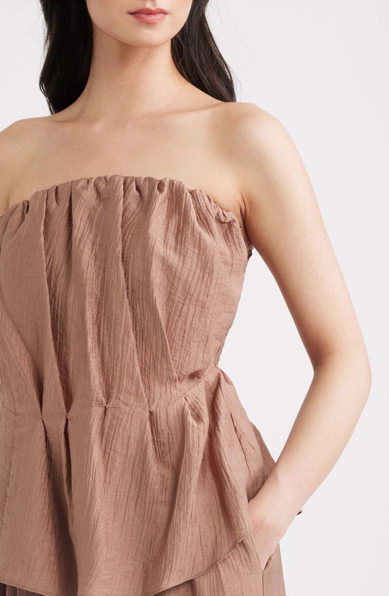 A.REN Lumin Pleated Strapless Peplum Top, Alternate, color, Sienna