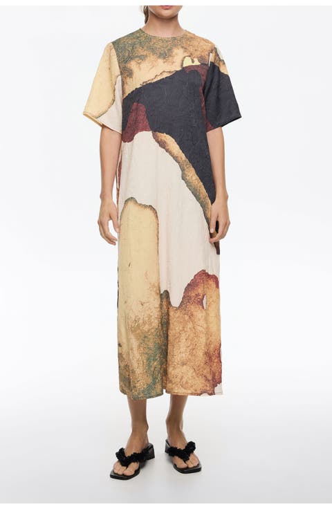 Abstract Straight Cut Maxi Dress With Cut-Outs