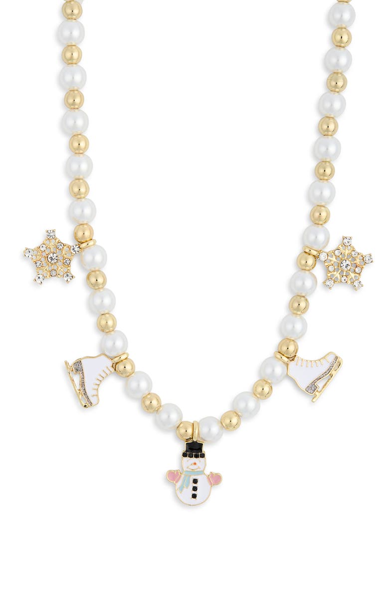 BaubleBar Snowman Pearl Charm Necklace, Alternate, color, White