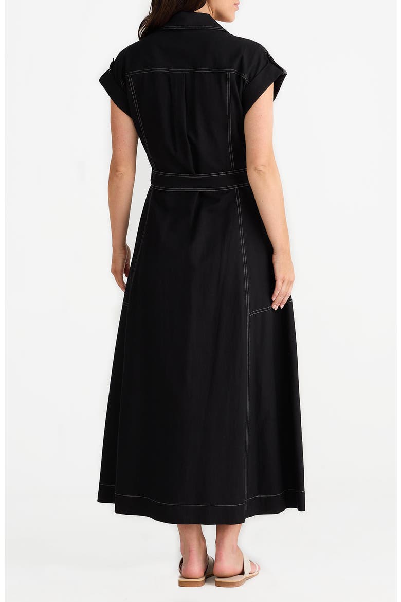 Portia Cotton & Linen Blend Maxi Shirtress, Alternate, color, BLACK