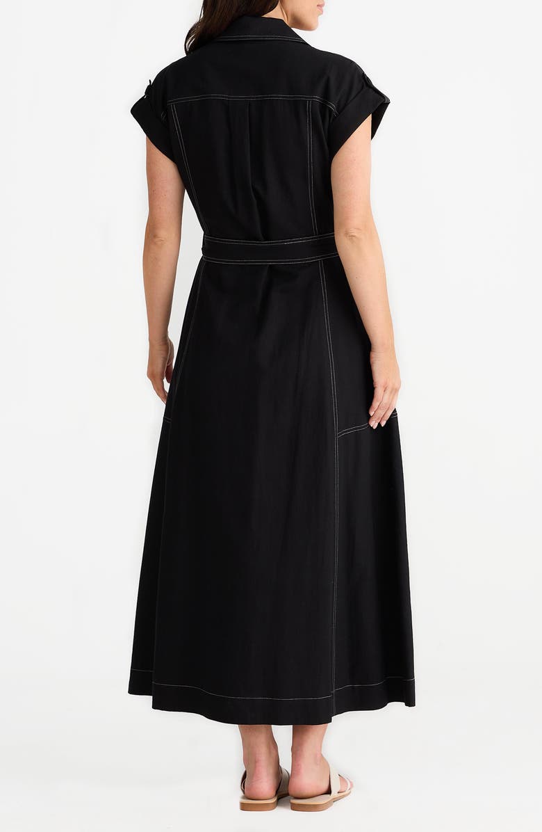 Brave+True Portia Cotton & Linen Blend Maxi Shirtress, Alternate, color, Black