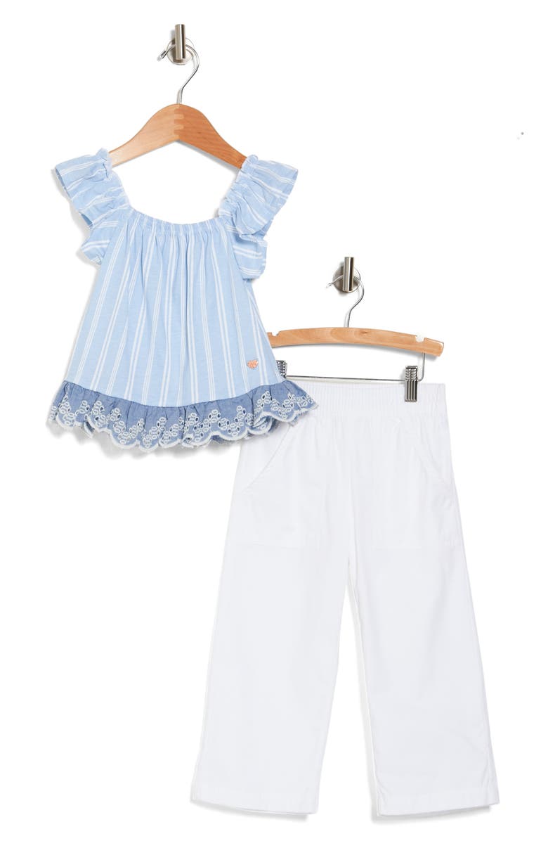 BCBG Kids' Ruffle Top & Pull-On Pants Set, Main, color, 