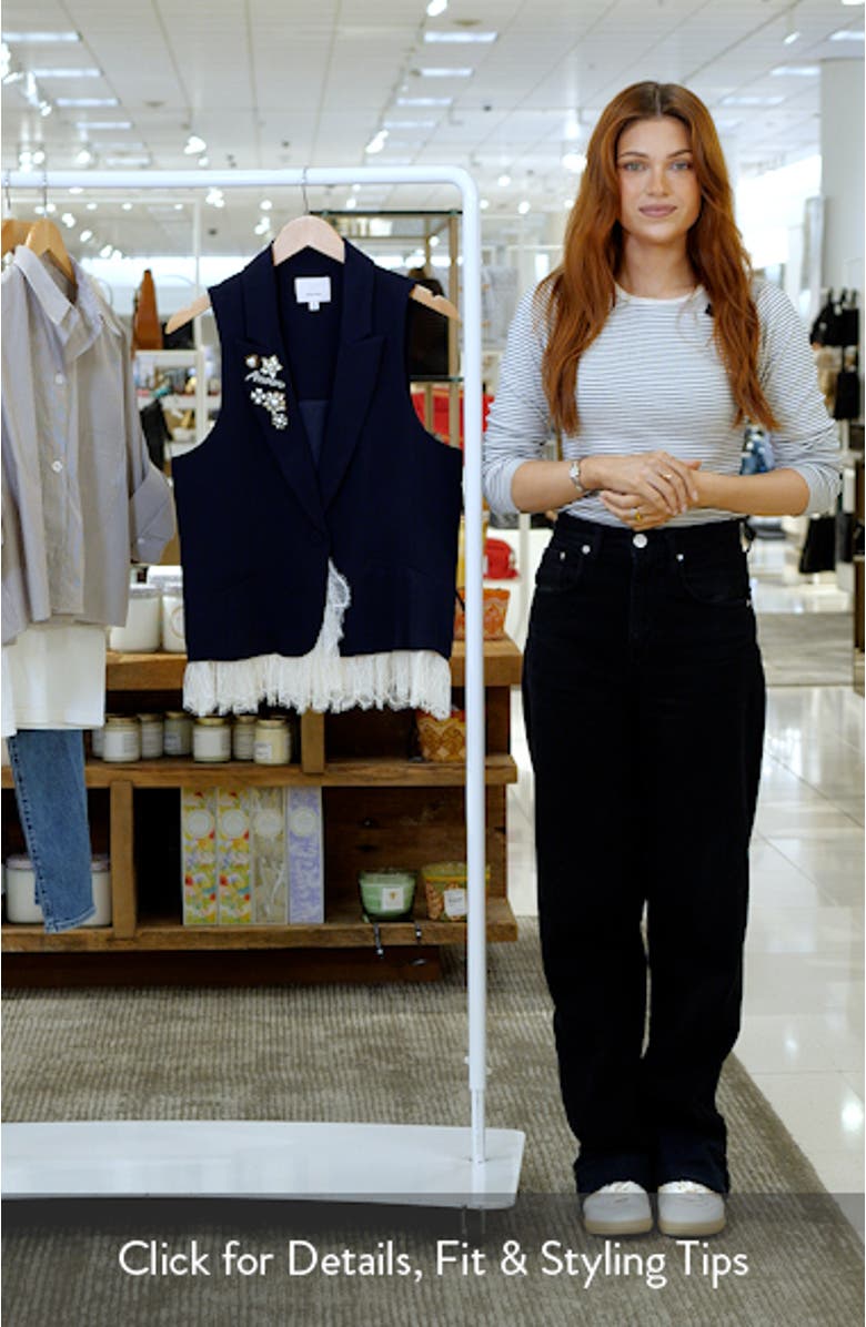 Roxie Faux Pearl & Crystal Detail Mixed Media Vest, sales video thumbnail