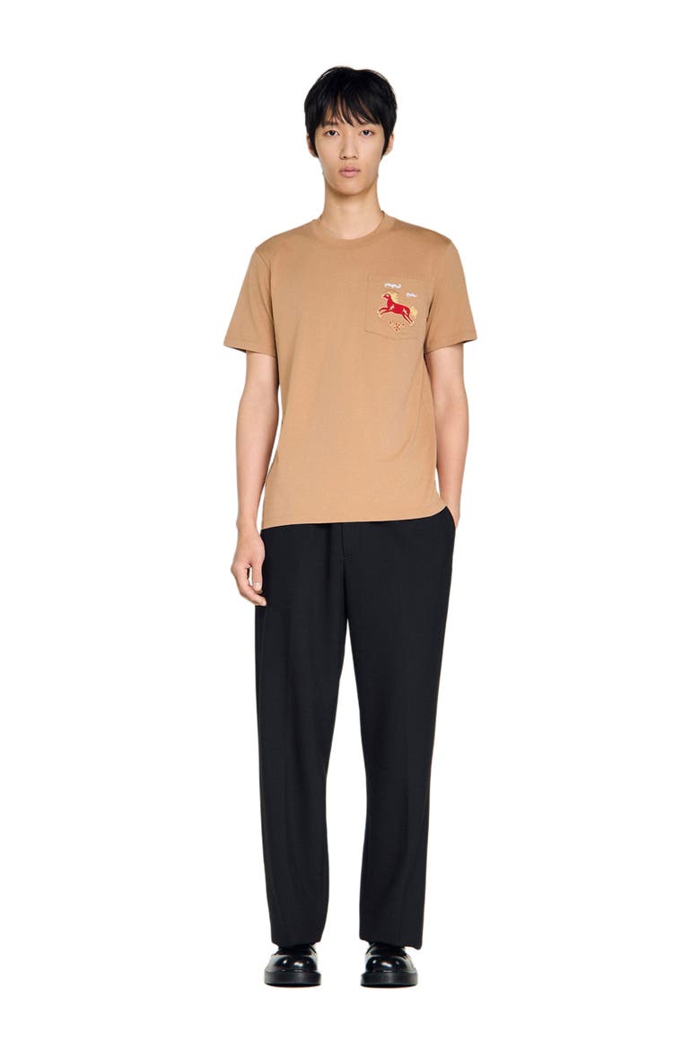 Embroidered horse cotton T-shirt, Alternate, color, Beige