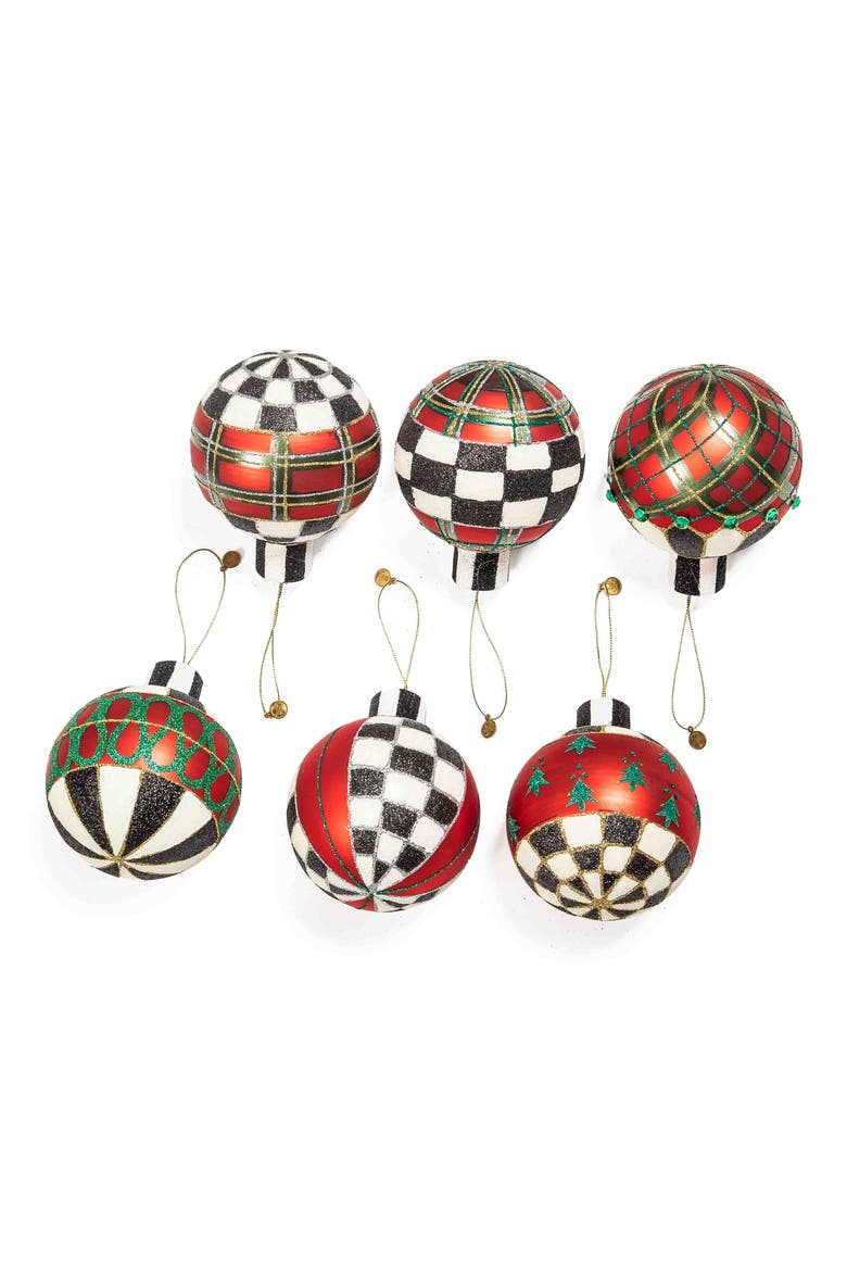 Tartan Glass Ball Ornaments, Main, color, RED