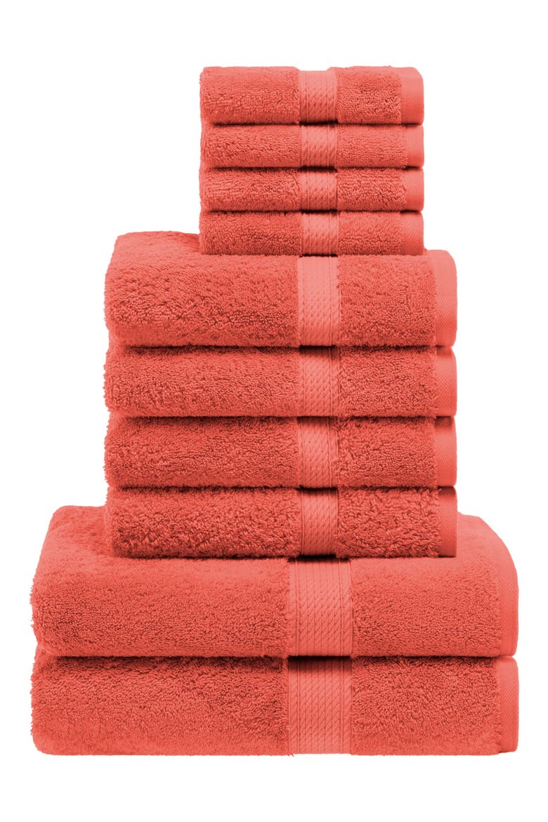Egyptian Cotton 10-Piece Towel Set, Main, color, CORAL