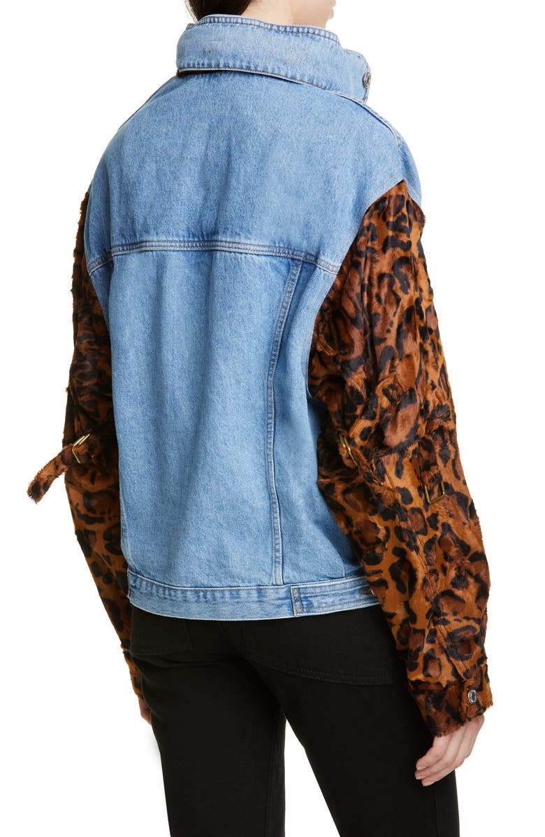 Martine Rose Leopard Hooded Denim Jacket, Alternate, color,