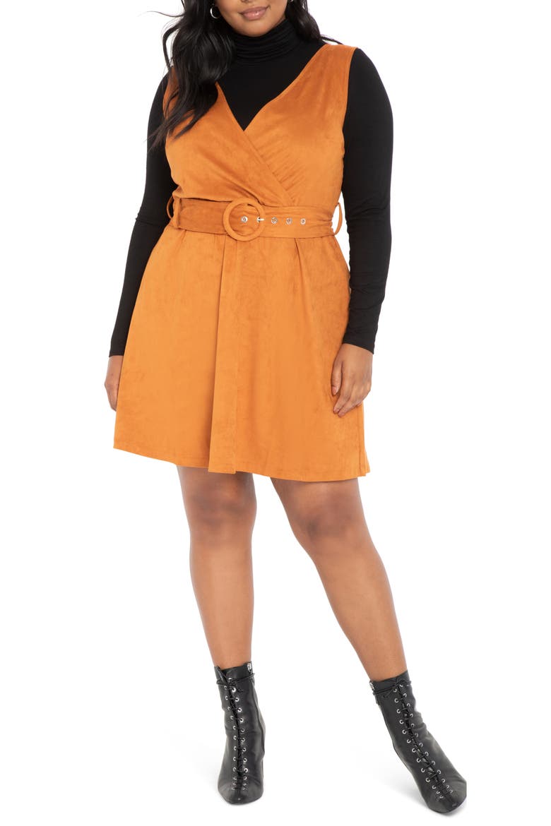 Faux Suede Jumper Dress, Main, color, SUGAR ALMOND