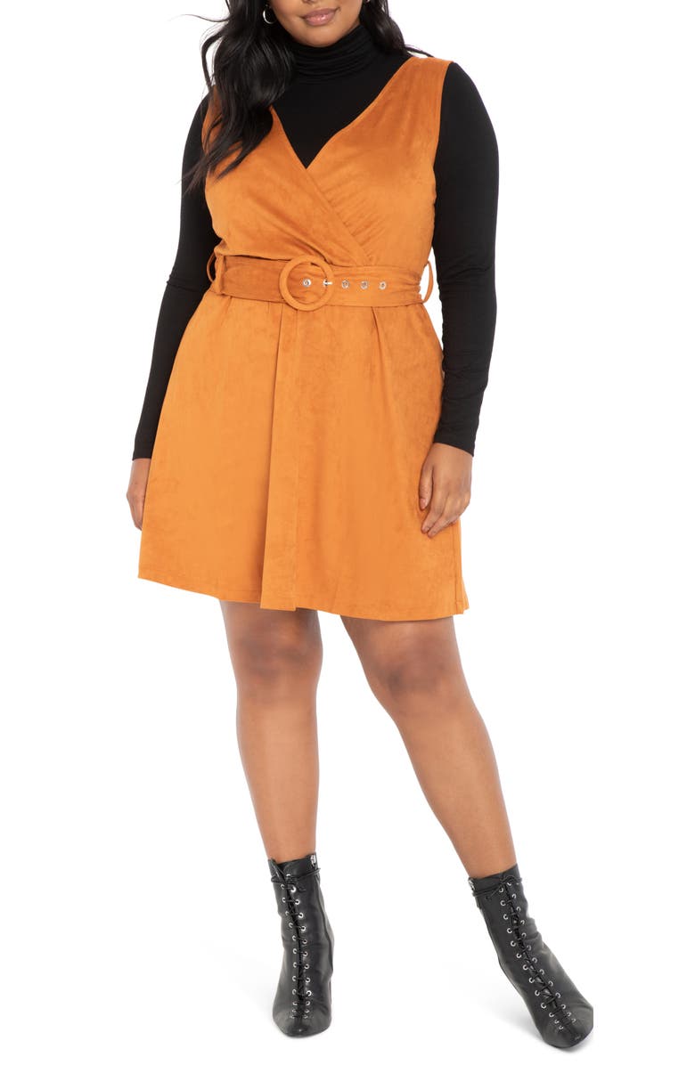 ELOQUII Faux Suede Jumper Dress, Main, color, 