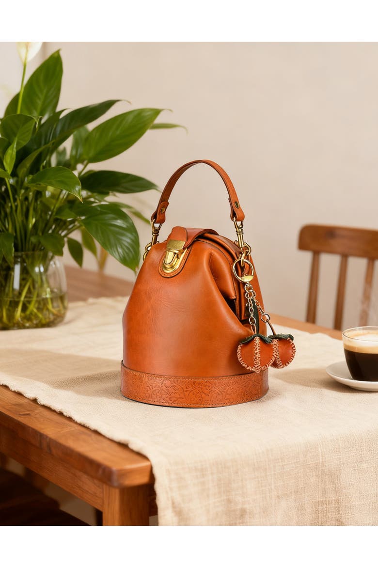 Simi Genuine Leather Mini Fruit Key Charm, Alternate, color, Caramel
