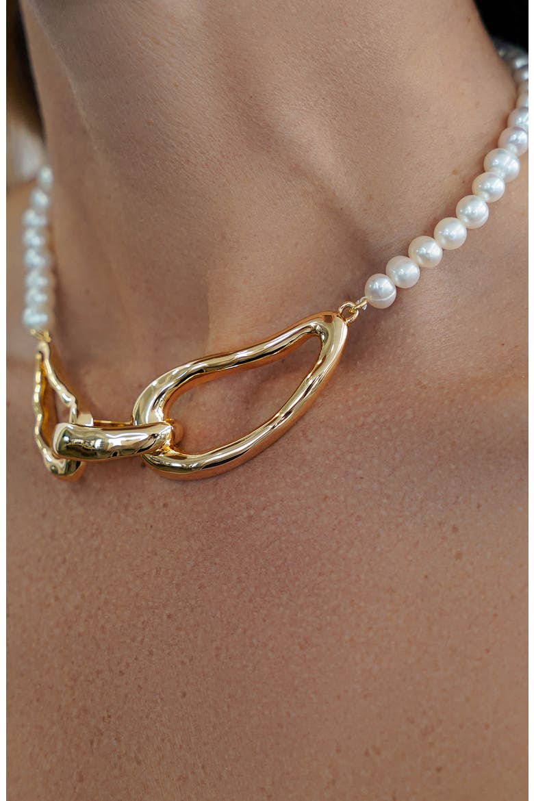 Molten Muse Freshwater Pearl Necklace, Alternate, color, GOLD