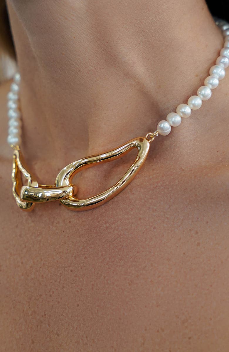 Ettika Molten Muse Freshwater Pearl Necklace, Alternate, color, Gold