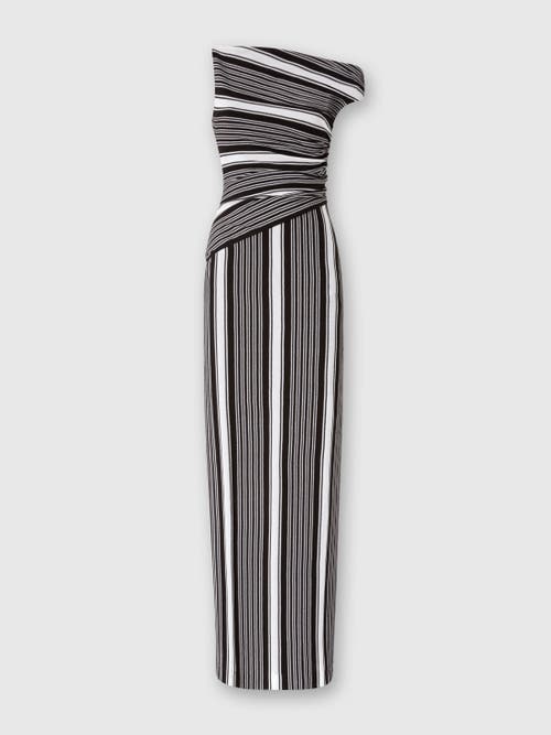 Missoni One-shoulder Striped Crochet-knit Cotton-blend Maxi Dress In Black & White