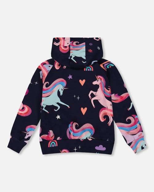 Deux Par Deux Pullover Fleece Hoodie Unicorn In Blue
