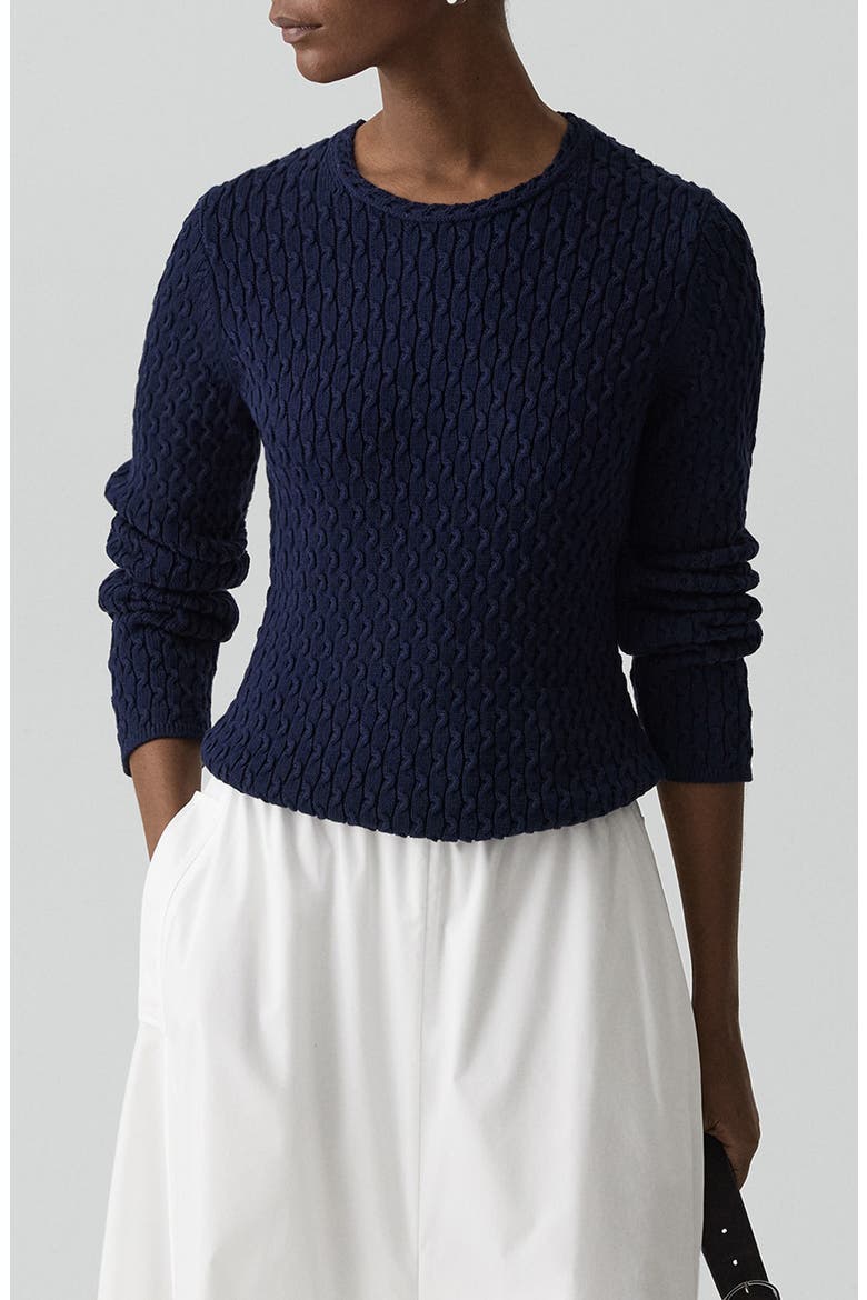 Cable Stitch Organic Cotton Sweater, Main, color, NAVY