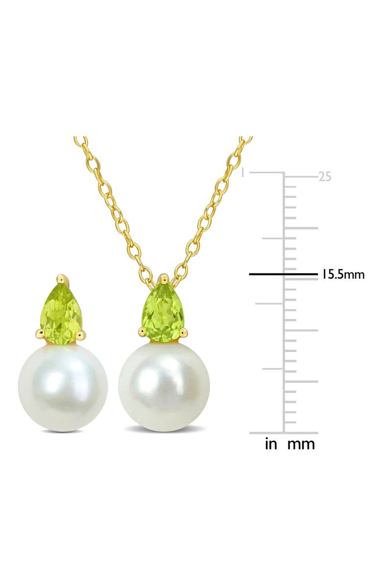 DELMAR Peridot & Freshwater Pearl Stud Earrings & Pendant Necklace Set, Alternate, color, Green