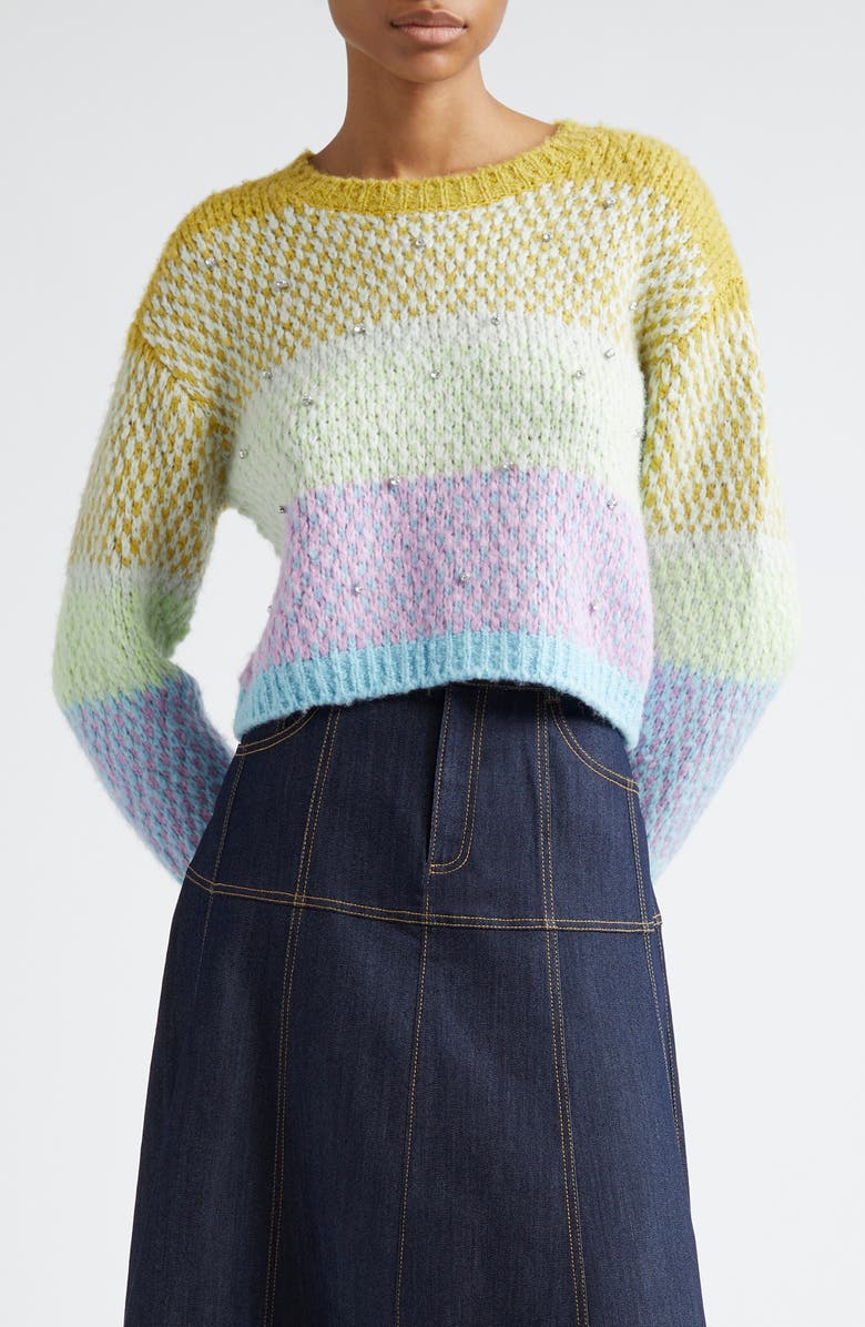 Cinq à Sept Caspar Ombré Stripe Crewneck Sweater, Main, color, Willow Multi