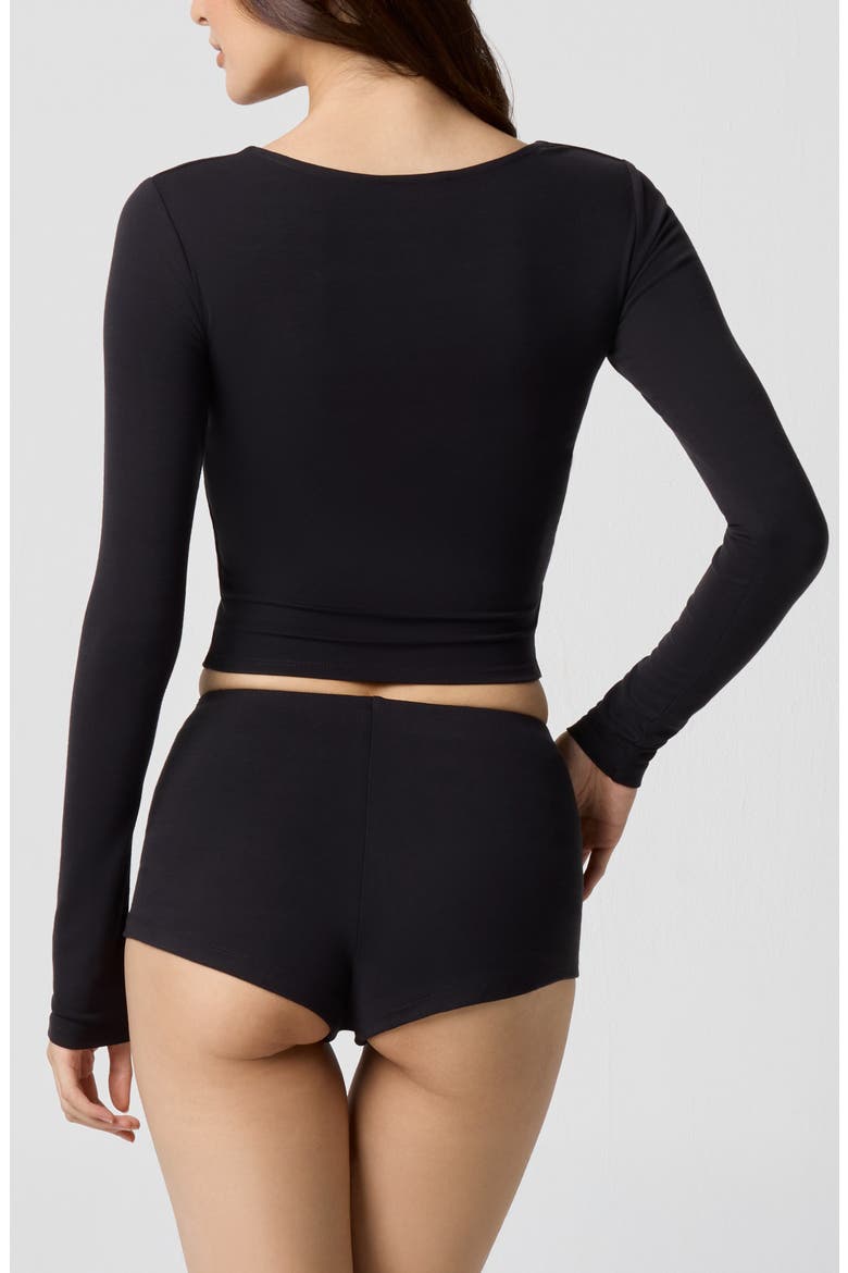 Power Mesh Plunge Long Sleeve T-Shirt, Alternate, color, BLACK