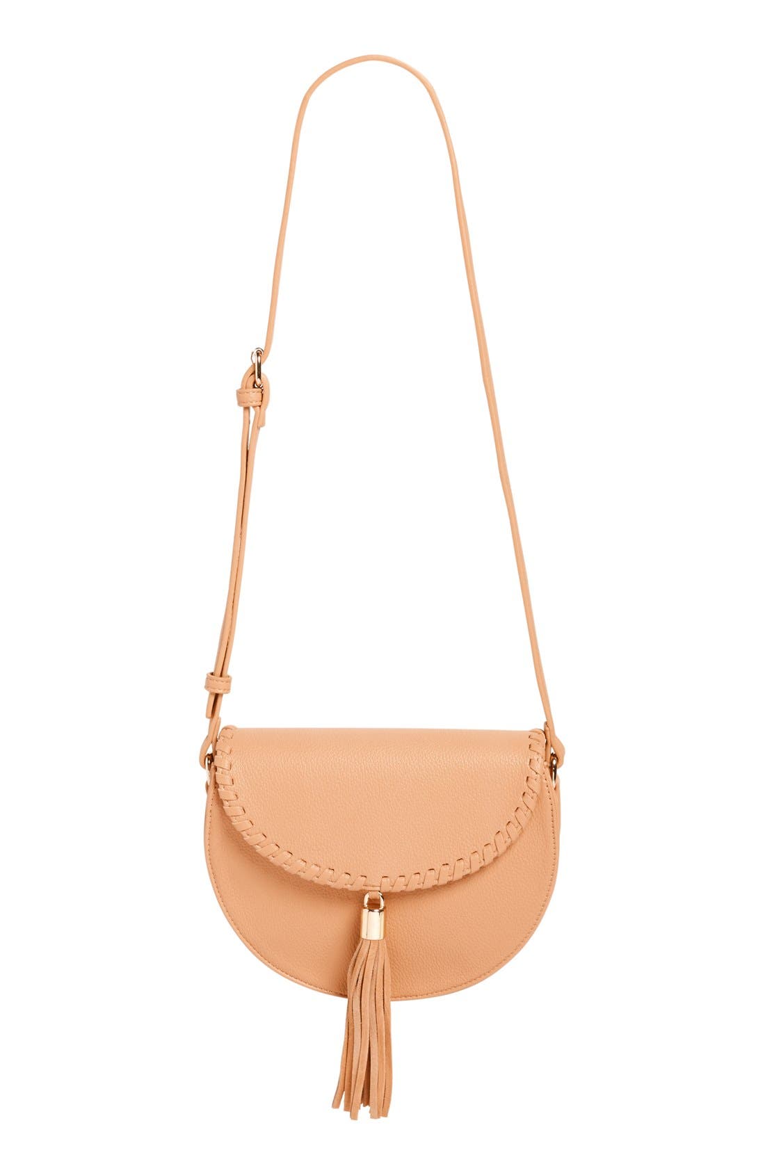 Tassel Flap Crossbody Bag, Main, color, TAN