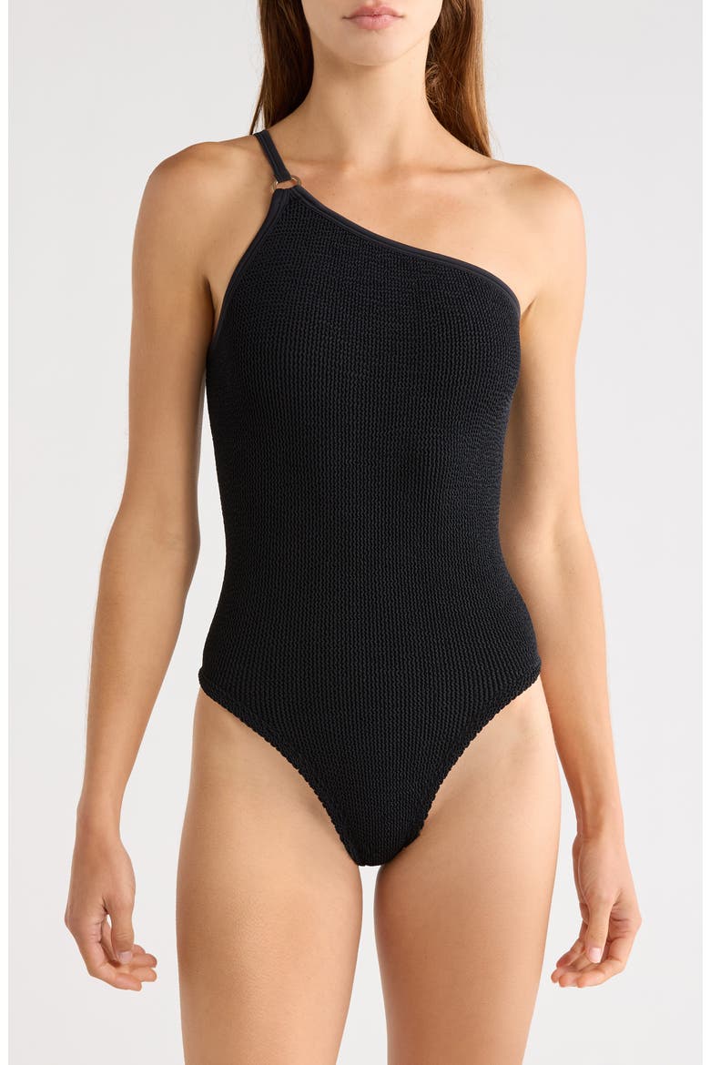 Clara One-Shoulder One-Piece Swimsuit, Main, color, BLACK