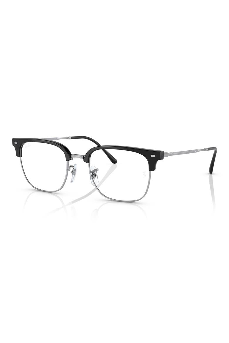 New Clubmaster 51mm Square Optical Glasses, Alternate, color, BLACK SILVER