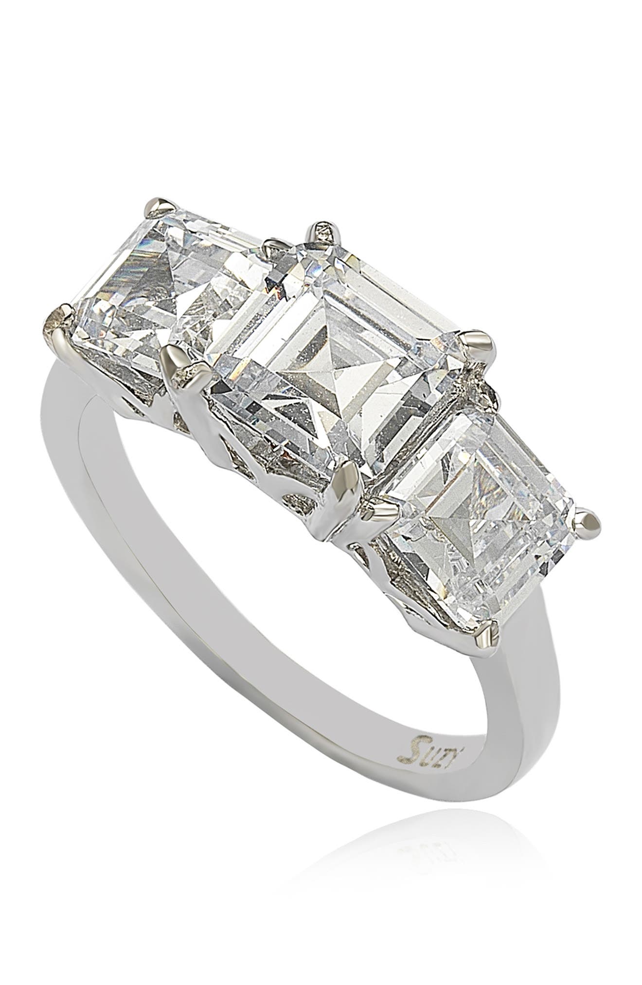 SUZY LEVIAN Sterling Silver Cubic Zirconia 3-Stone Bridal Ring