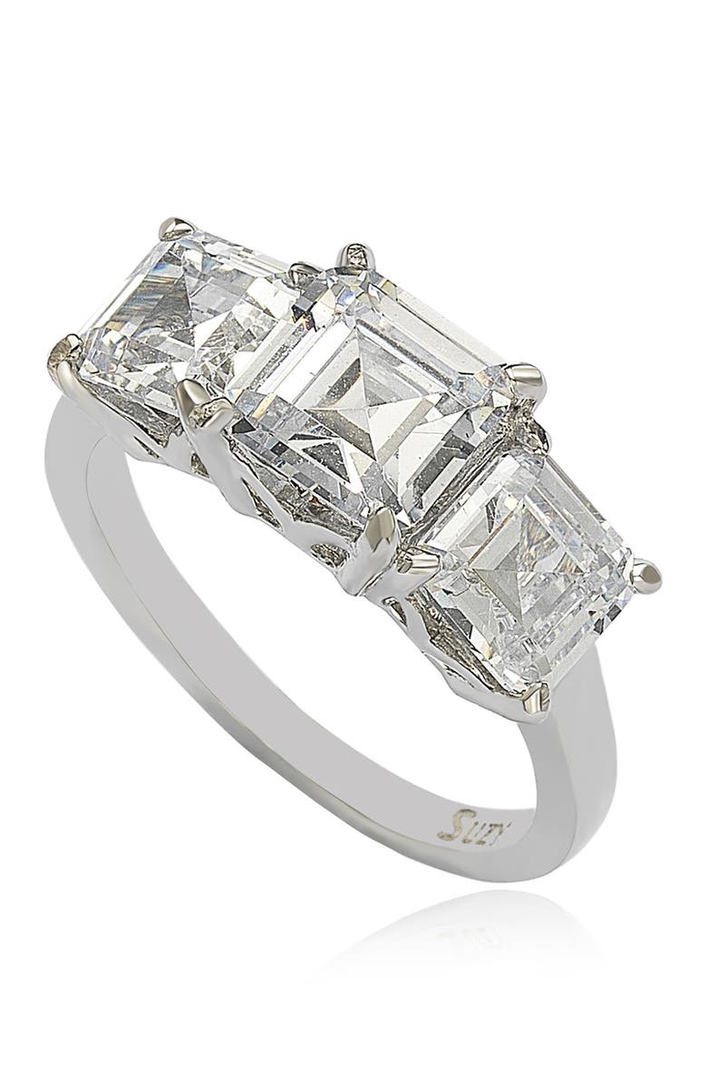 SUZY LEVIAN Sterling Silver Cubic Zirconia 3-Stone Bridal Ring, Main, color, 