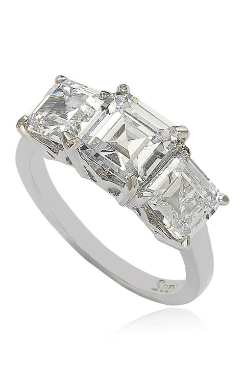 Sterling Silver Cubic Zirconia 3-Stone Bridal Ring