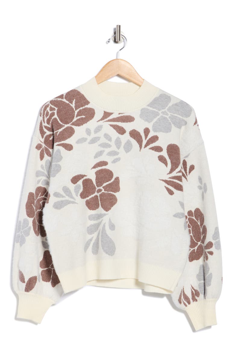 Floral Jacquard Sweater, Alternate, color, WHITE/ GREY/ BROWN
