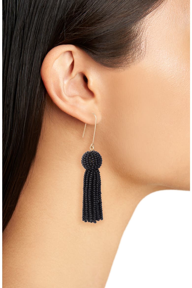 Bead Tassel Drop Earrings, Alternate, color, TRUE BLACK