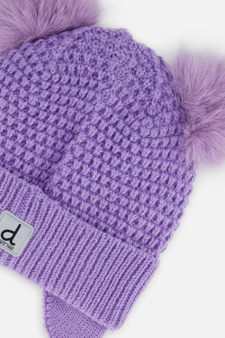 Winter Cat Ears Fleece-Lined Chin Tie Knit Hat, Alternate, color, Violet