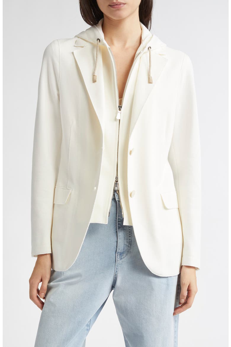 Cotton Blend Knit Blazer with Removable Hooded Bib, Main, color, WHITE