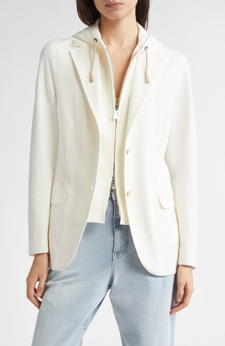 Eleventy Cotton Blend Knit Blazer with Removable Hooded Bib, Main, color, White