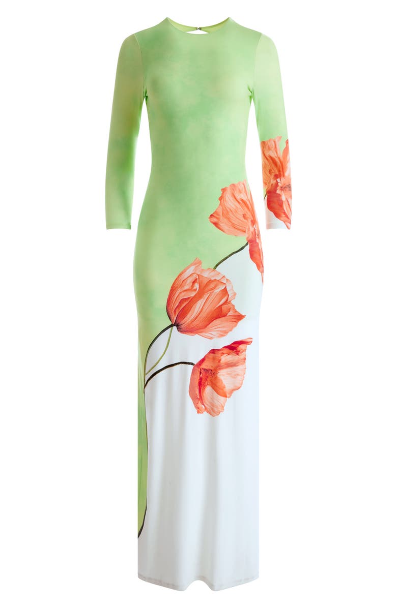 Alice + Olivia Delora Floral Long Sleeve Open Back Maxi Dress, Alternate, color, 