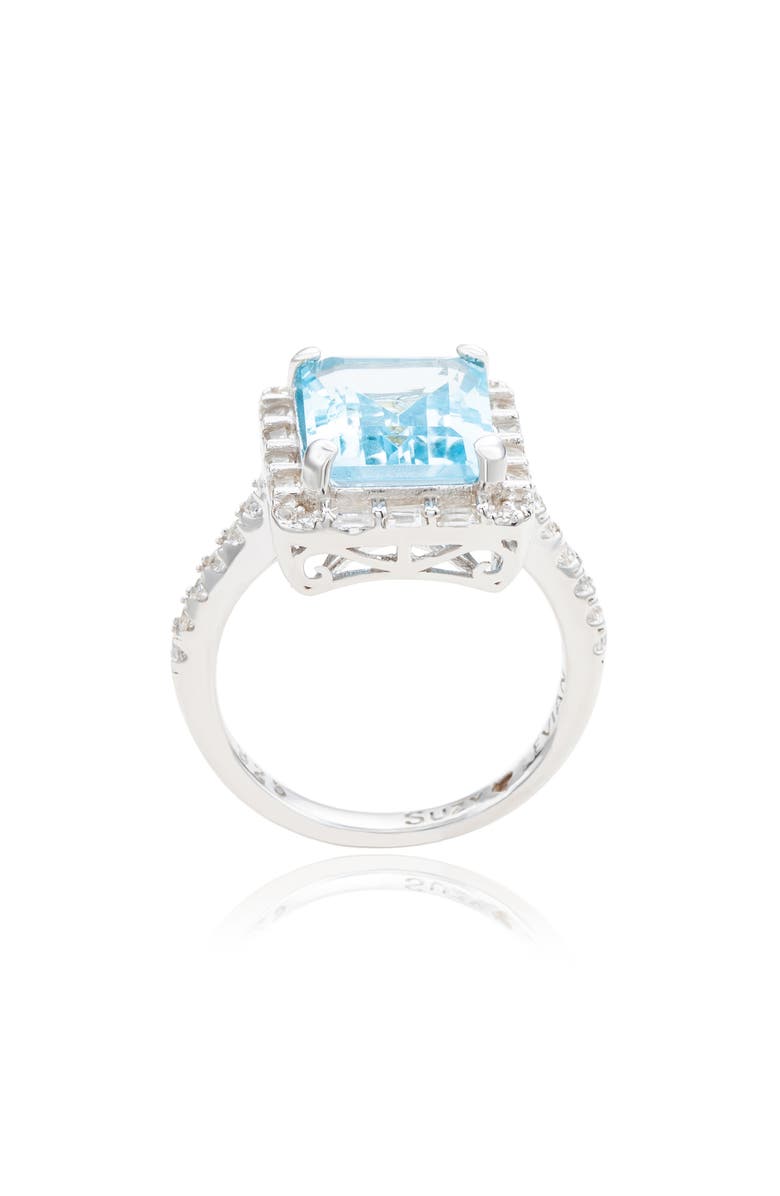 SUZY LEVIAN Sterling Silver Emerald Cut Blue Topaz & White Topaz Halo Ring, Alternate, color, 