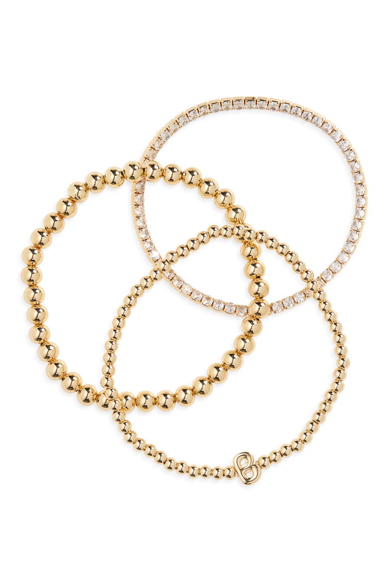 3-Pack Initial Bead Bracelet, Alternate, color, B- CLEAR- GOLD