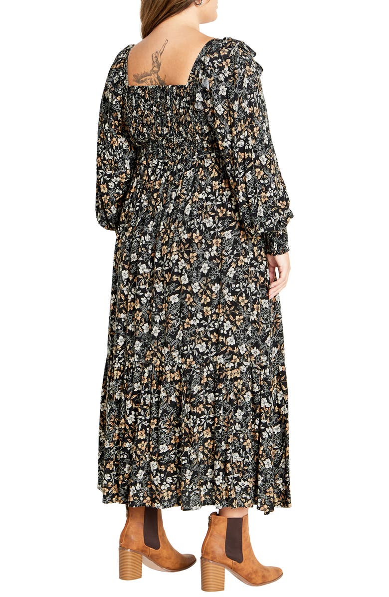 City Chic Emilie Smocked Bodice Long Sleeve Maxi Dress, Alternate, color, 