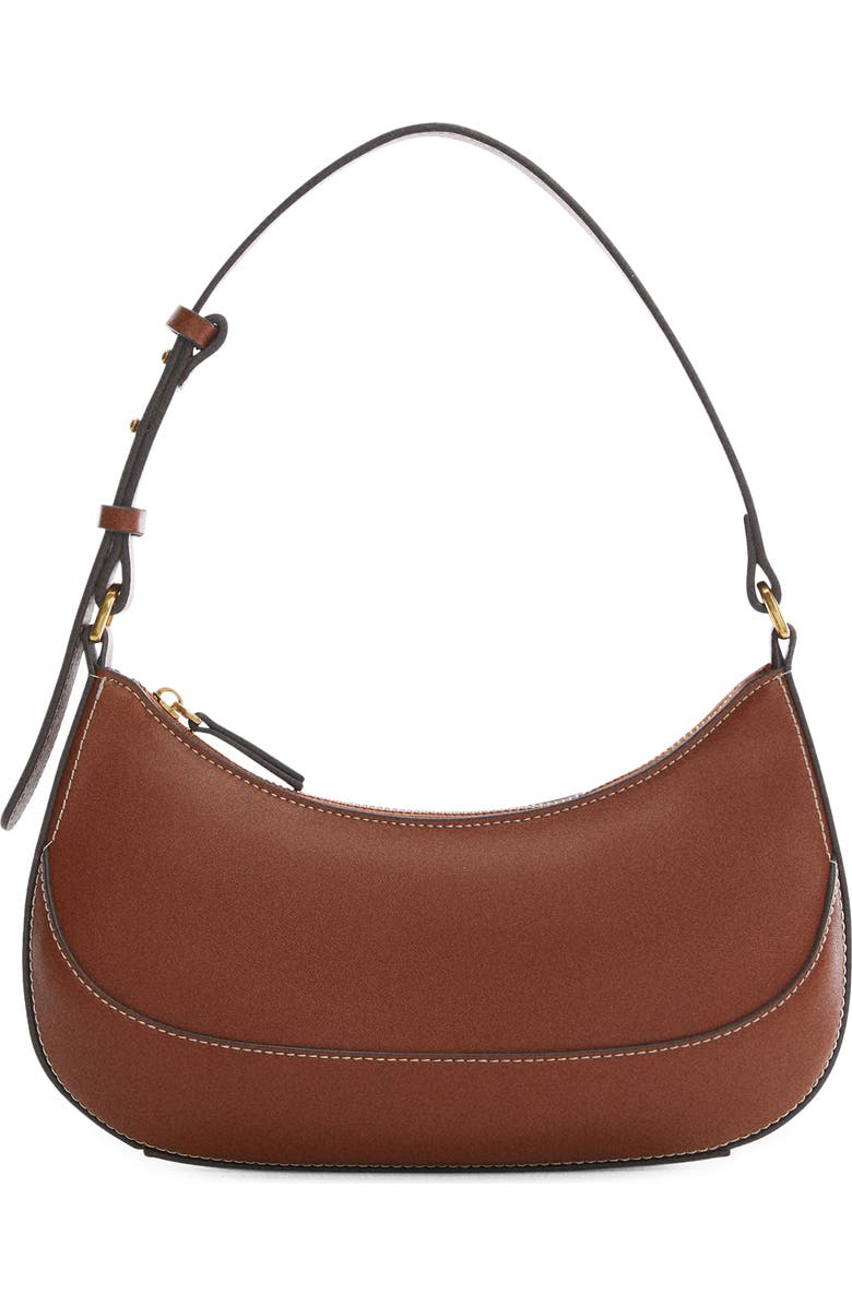 MANGO Oval Faux Leather Shoulder Bag, Main, color, Leather