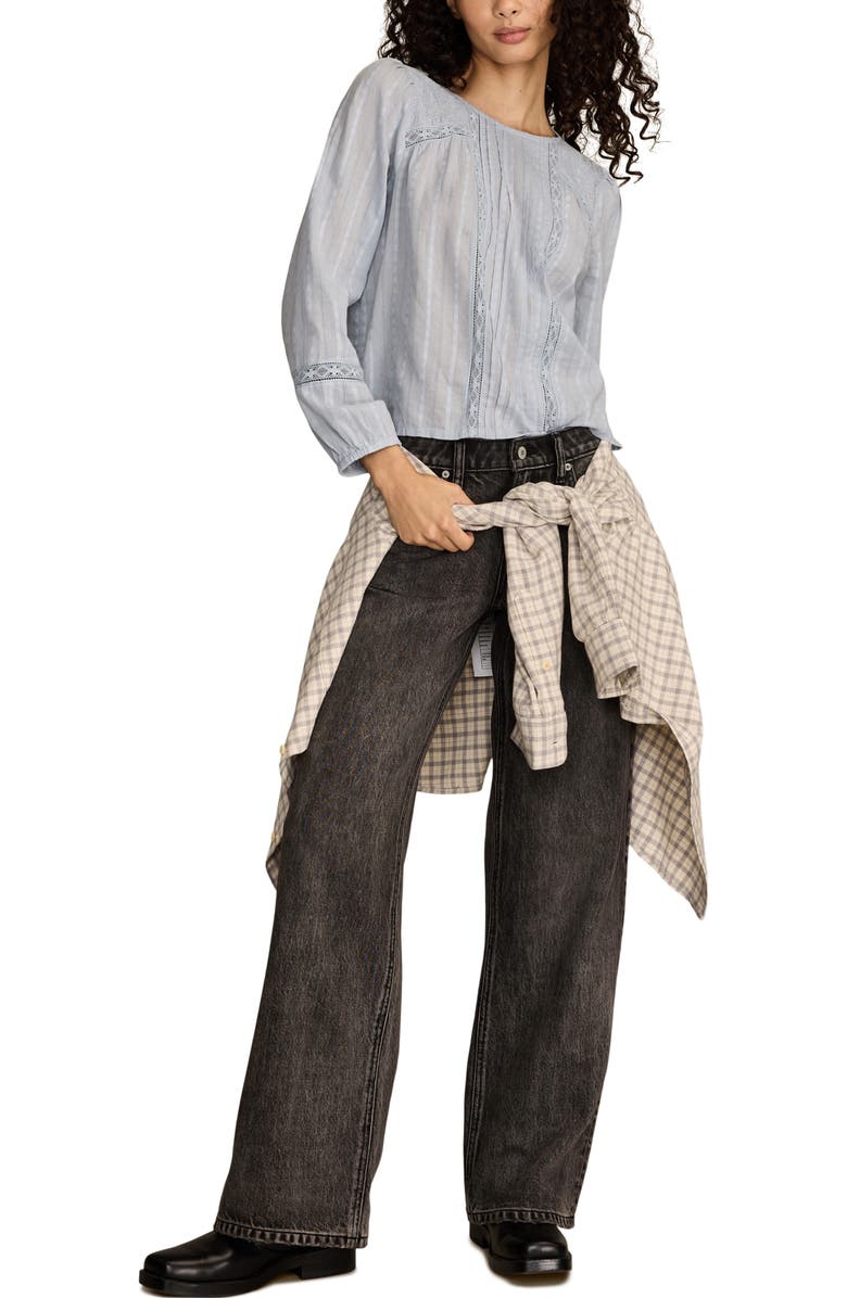 Lucky Brand Pintuck Lace Top, Alternate, color, Blue Blizzard