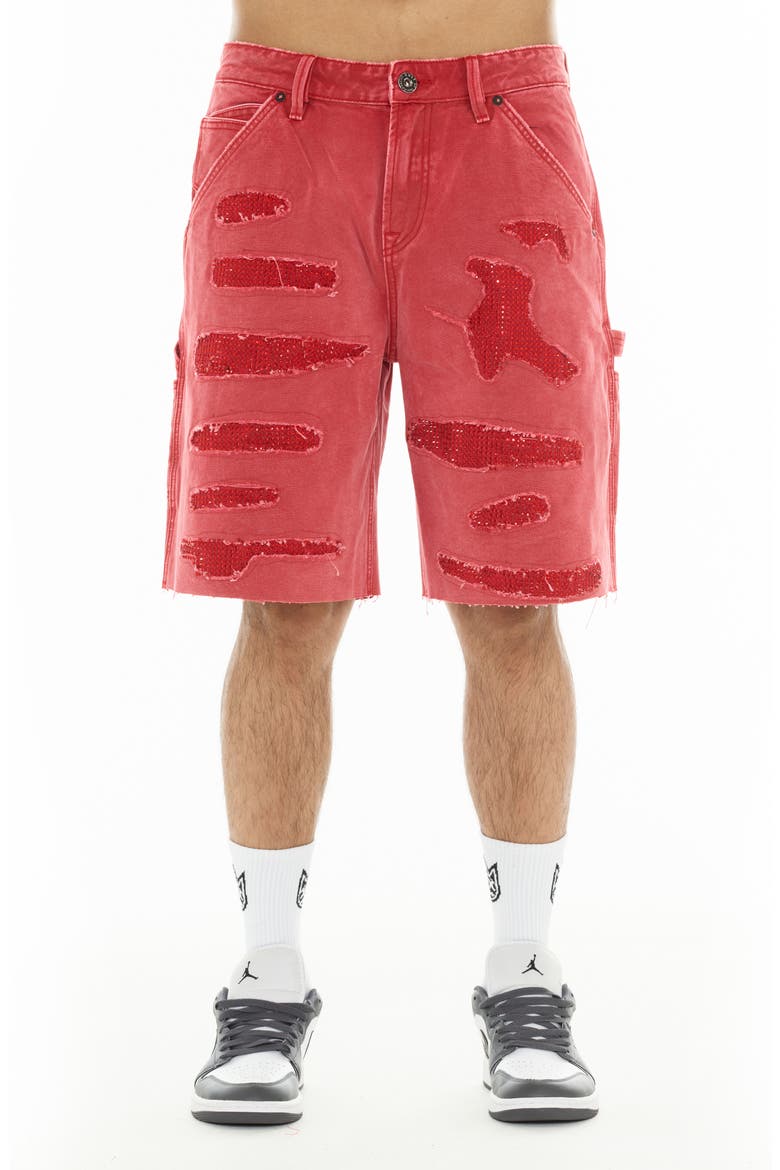 Grunge Carpenter Denim Shorts, Main, color, RED CANVAS