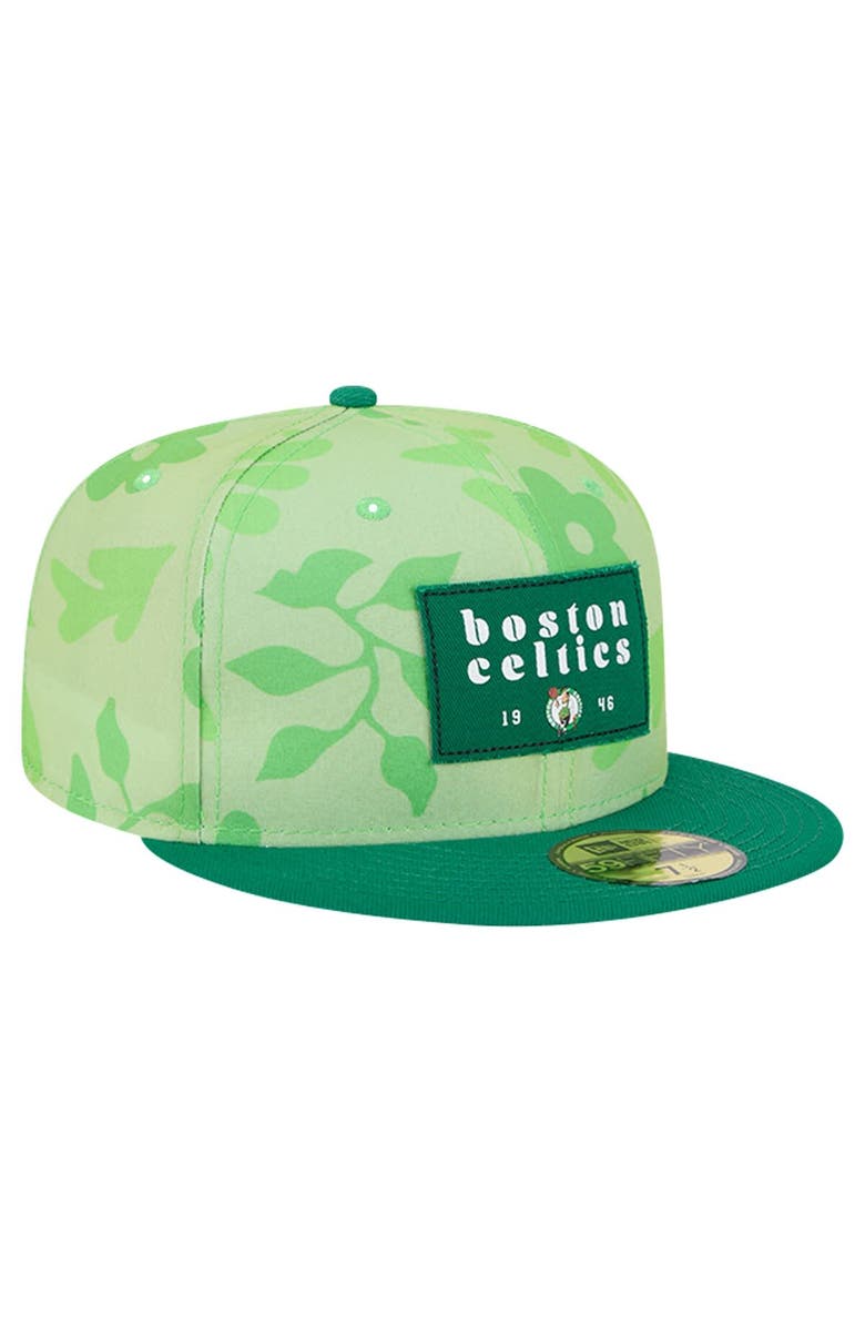 New Era Men's New Era Kelly Green Boston Celtics Palm Fronds 2-Tone 59FIFTY Fitted Hat, Alternate, color, Kelly Green