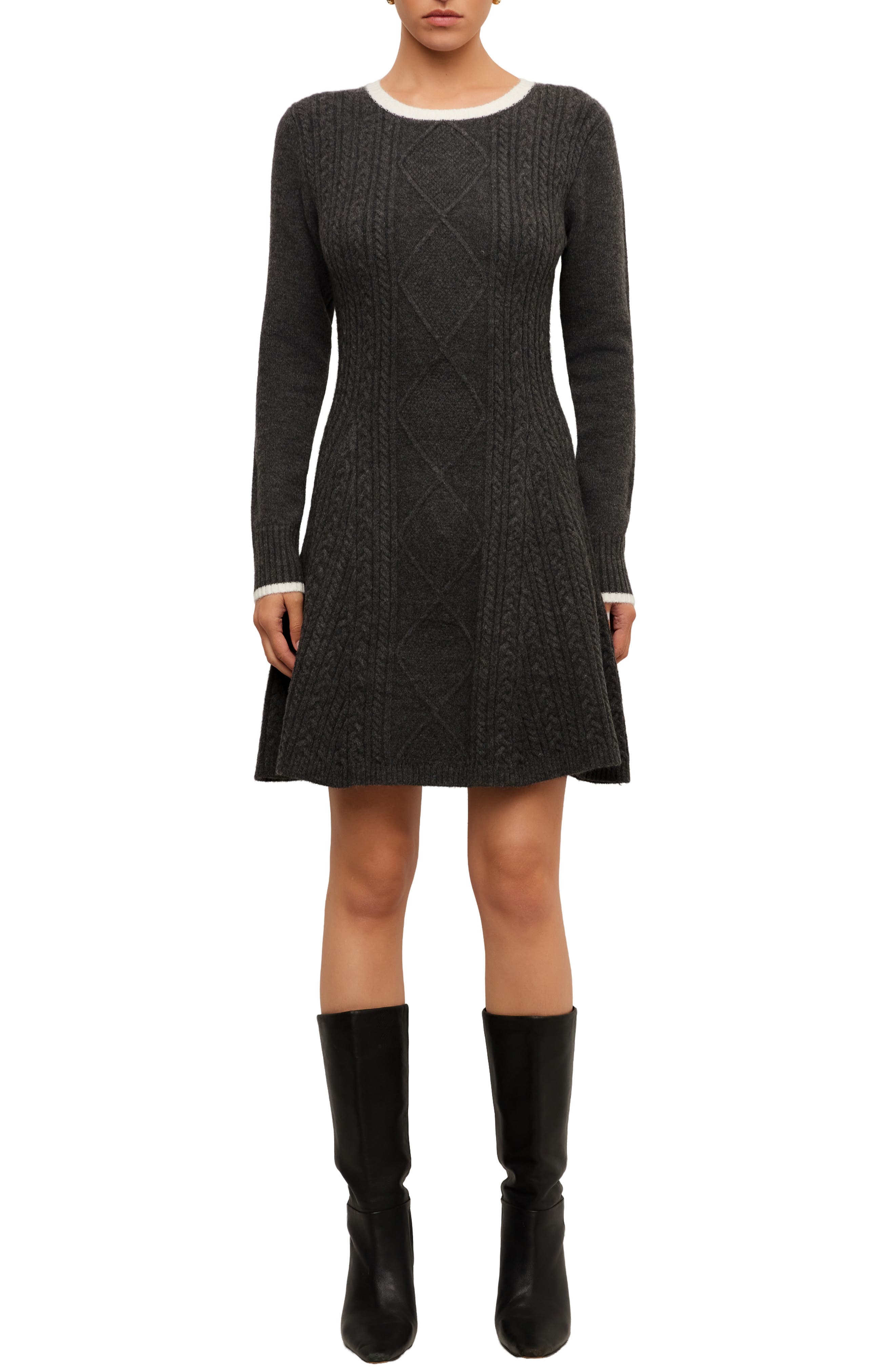 FIFTEEN TWENTY Lucienne Cable Knit A-Line Sweater Dress (Women) | Nordstrom