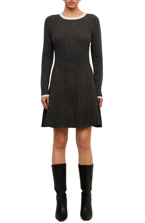 Lucienne Cable Knit A-Line Sweater Dress